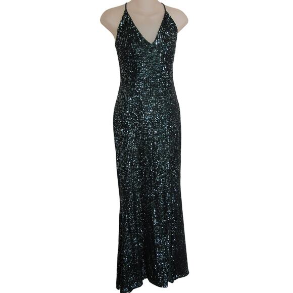 Ricarica Boutique Emerald Green Sequin Lace-Up Maxi Formal Dress - Picture 1 of 5